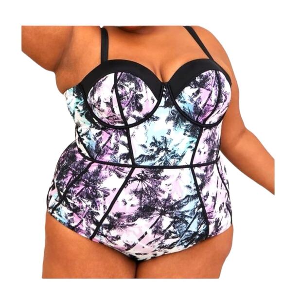 Torrid size 6 one piece swim suit floral black dd/f plus 6x - Picture 1 of 11